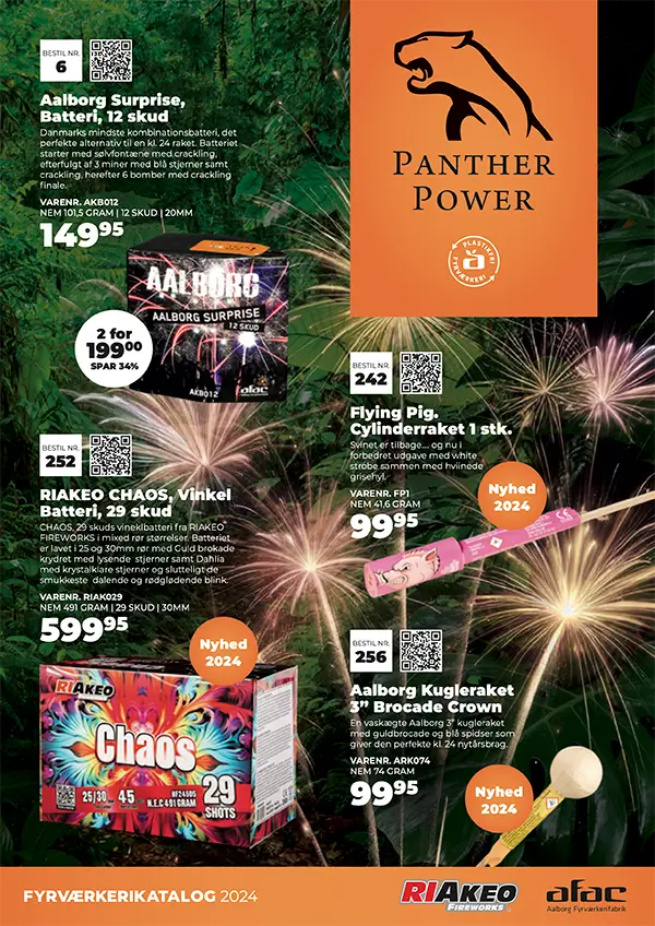 AFAC Panther fyrværkerikatalog 2024 – forside