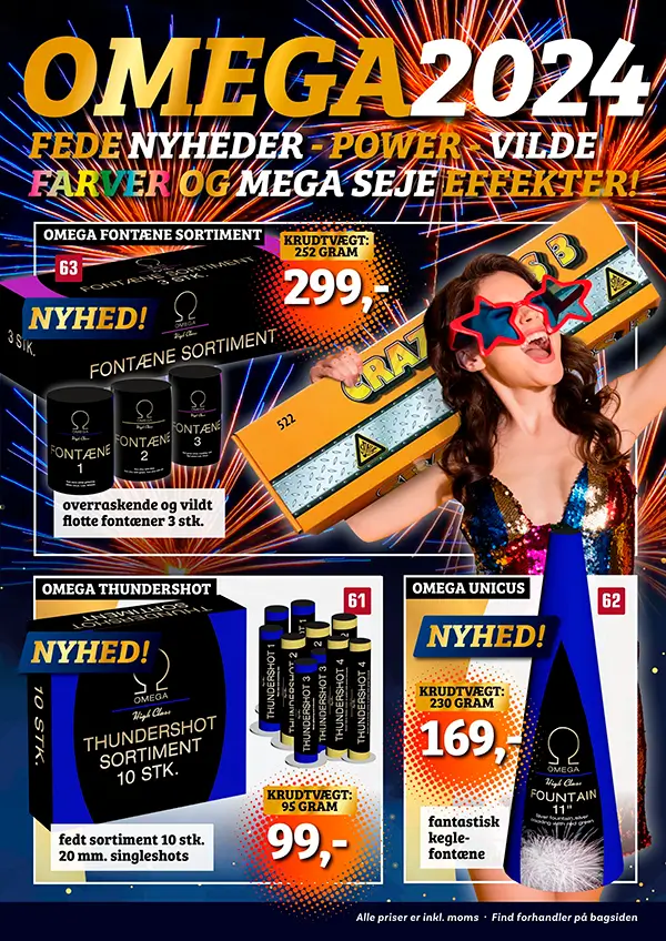 Omega fyrværkerikatalog 2024 – forside