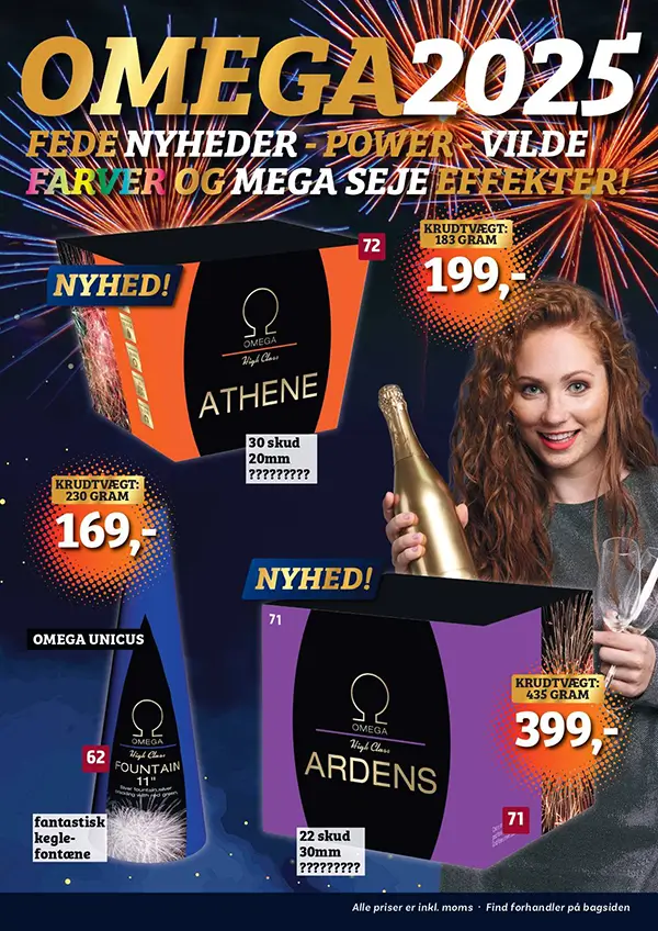 Omega fyrværkerikatalog 2025 – forside